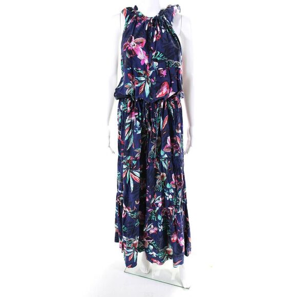 Warm Pants - Warm Womens Sleeveless V Neck Wide Leg Floral Jumpsuit Blue Multi Size 1